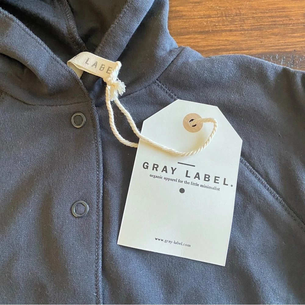 Gray Label Brand Hooded Cardigan 100% Organic‎ Cotton Gray 6-9 Months Snaps Tie